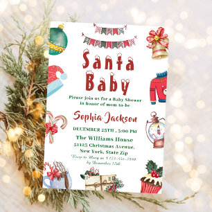 Santa Baby Holiday winter Christmas Baby Shower Invitation