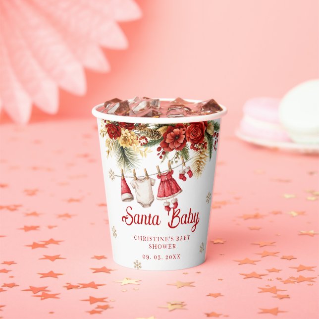 Santa Baby Holiday Winter Christmas Baby Shower Paper Cups (Insitu)