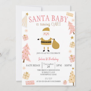 Santa Baby is turning one, Girl Christmas Birthday Invitation