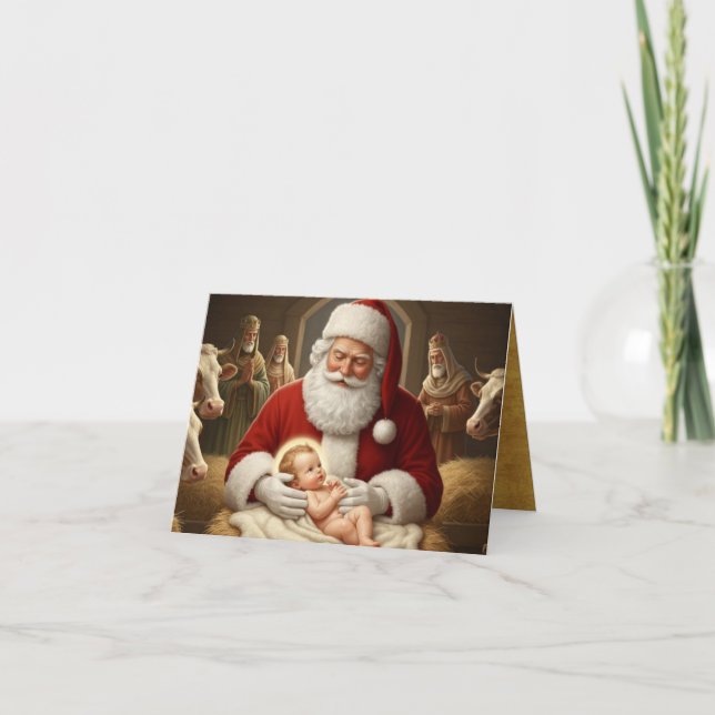 Santa & Baby Jesus with the Wise Men Thank You Card (Front)