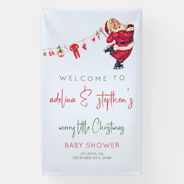 Santa Baby Little Christmas Winter Baby Shower Banner (Vertical)