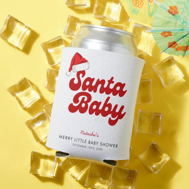 Santa Baby Merry Little Christmas Baby Shower  Can Cooler (In Situ Summer)