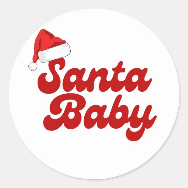 Santa Baby Merry Little Christmas Baby Shower  Classic Round Sticker (Front)