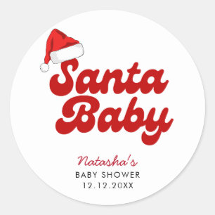 Santa Baby Merry Little Christmas Baby Shower  Classic Round Sticker