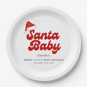 Santa Baby Merry Little Christmas Baby Shower Paper Plate