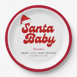 Santa Baby Merry Little Christmas Baby Shower  Paper Plate