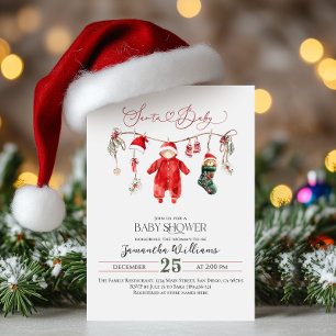 Santa Baby Minimal Christmas Baby Shower Invitation