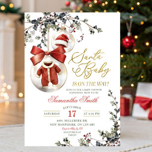 Santa Baby Minimalist Winter Baubles Baby Shower Invitation