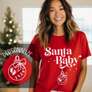 Santa Baby Personalized Modern Christmas Pregnancy T-Shirt