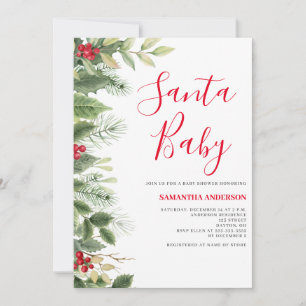 Santa Baby Pine Berry Christmas Shower Invitation