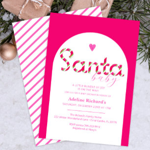 Santa Baby Pink Candy Cane Baby Shower Invite