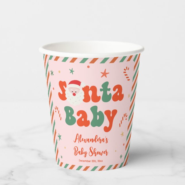 Santa Baby Pink Christmas Baby Shower Paper Cups (Front)