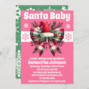 Santa Baby Pink Christmas Coquette Bow Baby Shower Invitation