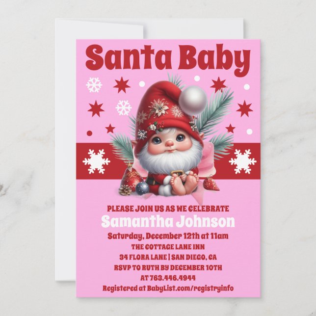 Santa Baby Pink Christmas Girl Baby Shower Invitation (Front)