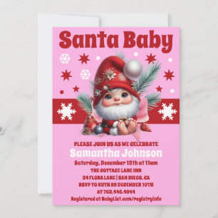 Santa Baby Pink Christmas Girl Baby Shower Invitation