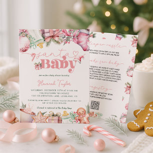 Santa Baby Pink Girl Christmas Baby Shower Invitation