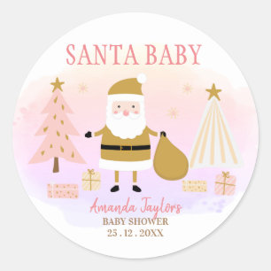 Santa Baby, Pink Gold Baby Shower Classic Round Sticker