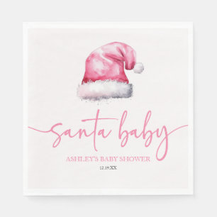 Santa Baby Pink Hat Christmas Holiday Baby Shower Napkin