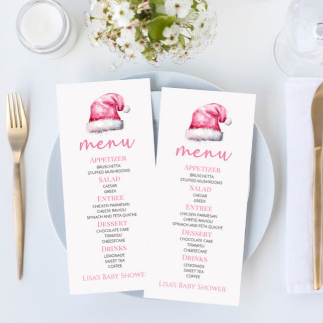 Santa Baby Pink Snowy Santa Hat Baby Shower Food Menu (Creator Uploaded)