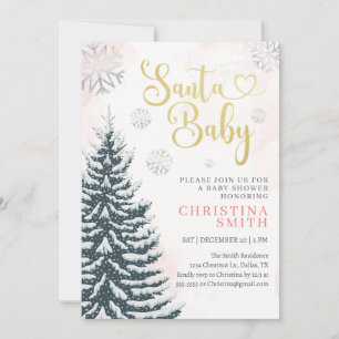 Santa Baby Pink Winter Wonderland Baby Girl Shower Invitation