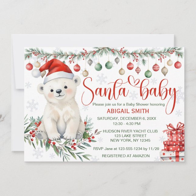 Santa Baby Polar Bear Baby Shower Invitation (Front)