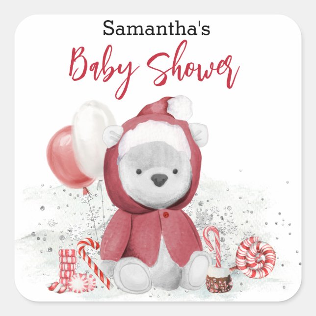 Santa Baby Polar Teddy Bear Christmas    Square Sticker (Front)