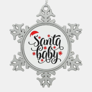 Santa Baby Pregnancy Announcement Christmas Santa Snowflake Pewter Christmas Ornament