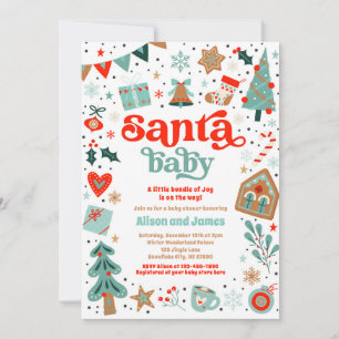 Santa Baby Red And Blue Christmas Baby Shower Invitation