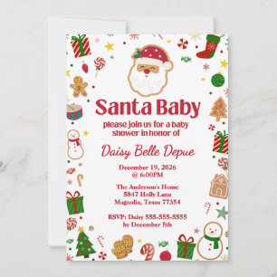 Santa Baby Red And Green Baby Shower Invitation