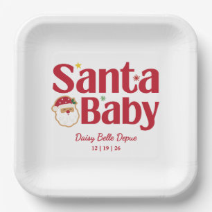 Santa Baby Red And Green Baby Shower Paper Plate