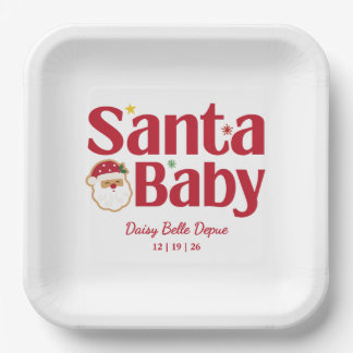 Santa Baby Red And Green Baby Shower Paper Plate
