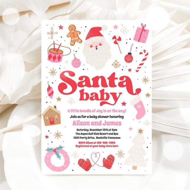 Santa Baby Red And Pink Christmas Baby Shower  Invitation (Creator Uploaded)