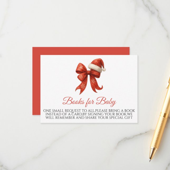 Santa Baby Red Bow Christmas Books for Baby Enclosure Card (Front/Back In Situ)