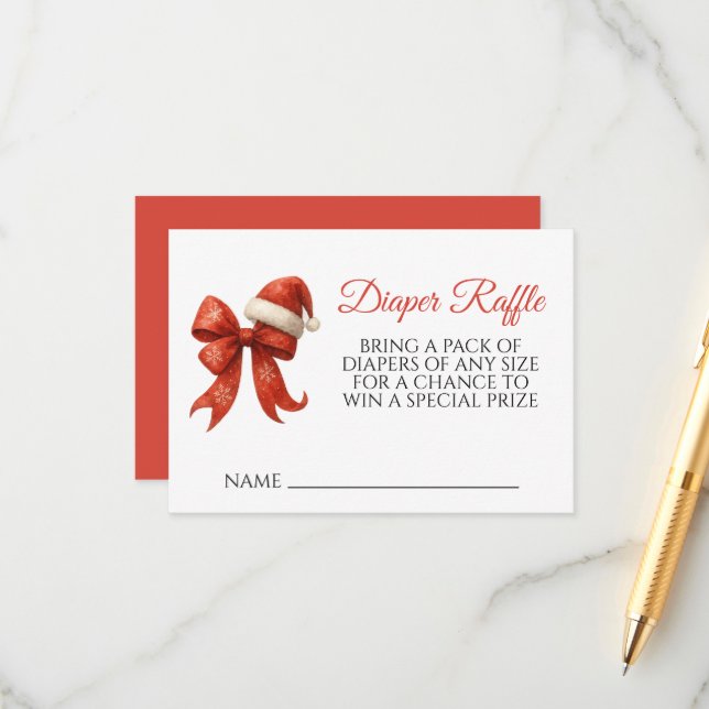 Santa Baby  Red Bow Christmas Diaper Raffle Enclosure Card (Front/Back In Situ)