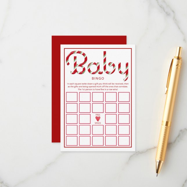 Santa Baby Red Christmas Baby Shower Bingo Enclosure Card (Front/Back In Situ)