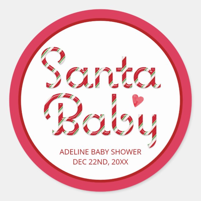 Santa Baby Red Christmas Baby Shower Sticker (Front)