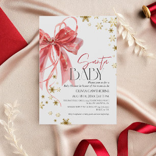 Santa Baby Red Gold Christmas Baby Shower Invitation