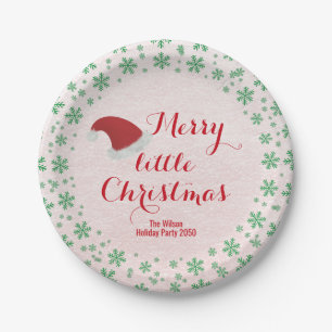 Santa Baby Red Green Simple Traditional Christmas Paper Plate