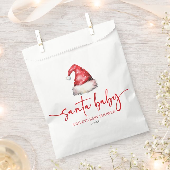 Santa Baby Red Hat Christmas Holiday Baby Shower Favour Bags (Clipped)