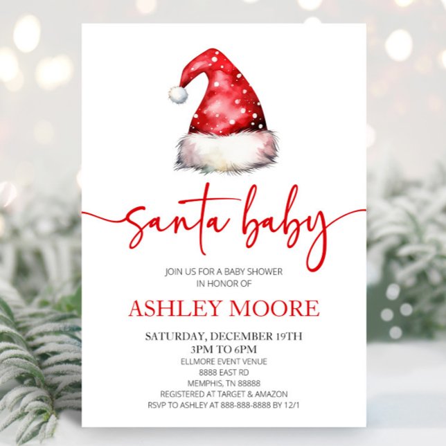 Santa Baby Red Hat Christmas Holiday Baby Shower Invitation (Creator Uploaded)