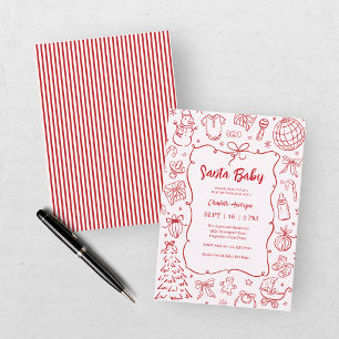 Santa Baby Red Pink Christmas Baby Shower Invitation