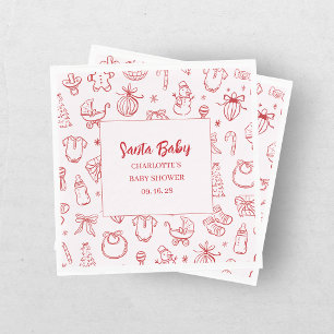 Santa Baby Red Pink Christmas Baby Shower Napkin