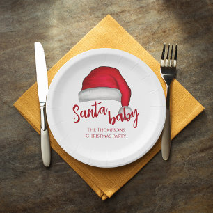 Santa Baby Red Simple Traditional Christmas  Paper Plate