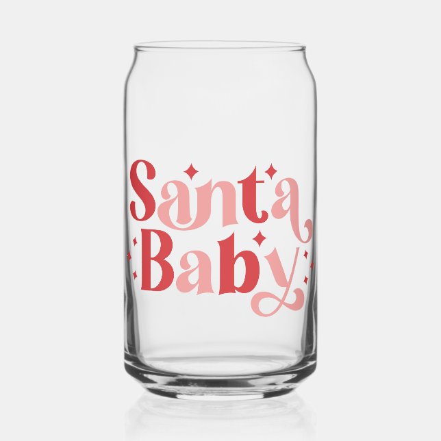Santa Baby - Retro Christmas Typography Can Glass (Front)