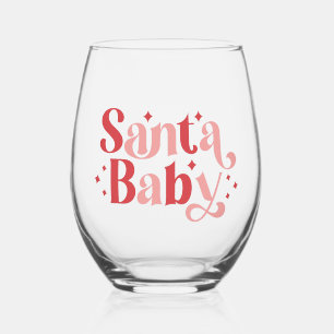 Santa Baby - Retro Christmas Typography Stemless Wine Glass