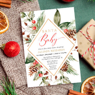 Santa Baby Rustic Winter Greenery baby shower Invitation