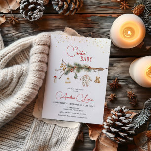 Santa Baby Rustic Winter Greenery baby shower Invitation