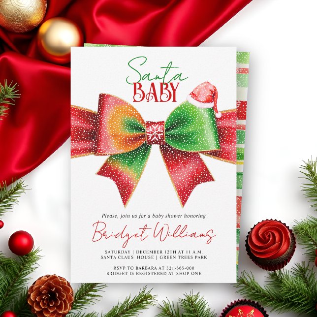 Santa Baby shower bow and Santa hat Christmas Invitation (Creator Uploaded)