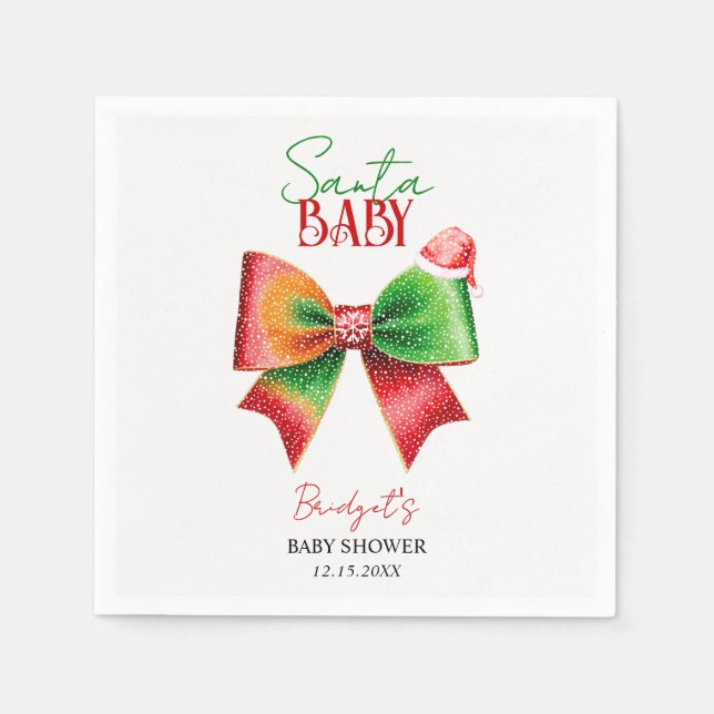 Santa Baby shower bow and Santa hat Christmas Napkin (Front)