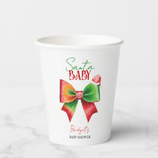 Santa Baby shower bow and Santa hat Christmas Paper Cups